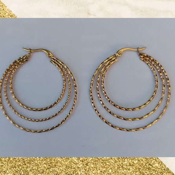 24k Gold Plated Hoop Earrings - Picture 2 of 4